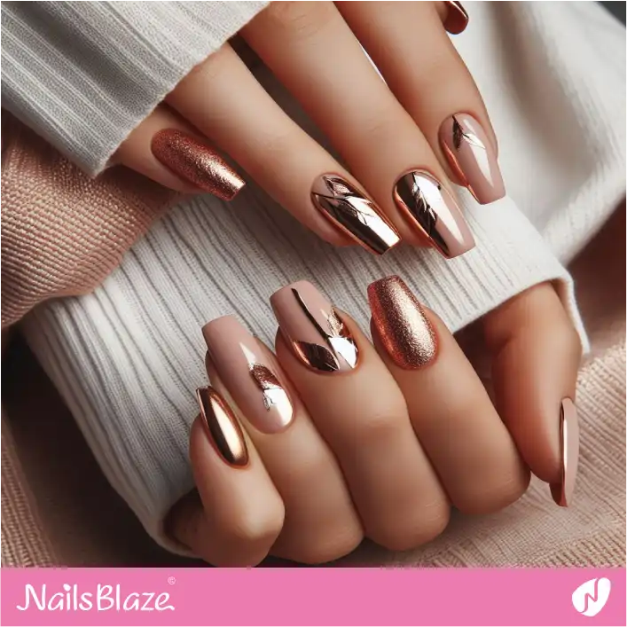 Nude Nails with Rose Gold Foil Design | Foil Nails - NB4148